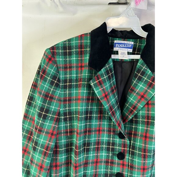Vintage 90s Pendleton Wool Plaid Velour Collar Blazer Jacket Holiday - Picture 5 of 8